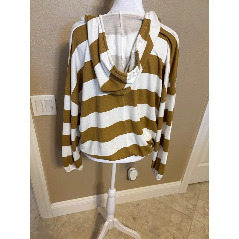 Aerie Women's Mustard And White Striped Oversized Lightweight Hooded Top, Small